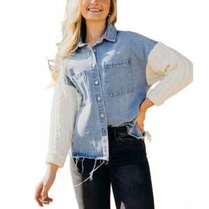 NEW MIKAROSE mixed media denim jacket in denim